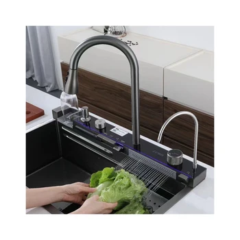 อ่างล้างจานสแตนเลส 304 คุณภาพสูงอเนกประสงค์ทันสมัยแบบน้ำตก ขนาด 6845 7545 8045 ซม. 1