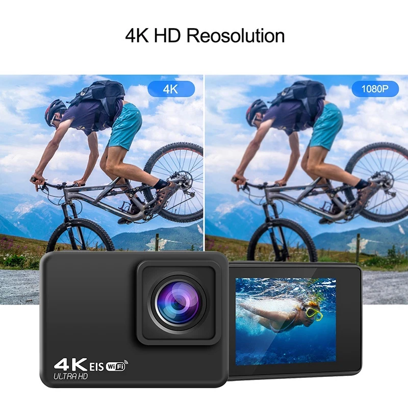 수중 방수 손떨림 방지 카메라, 헬멧 고 스포츠 프로 브이로그 카메라, 4K HD WIFI 액션 카메라, 60Fps, 170 도 광각 EIS