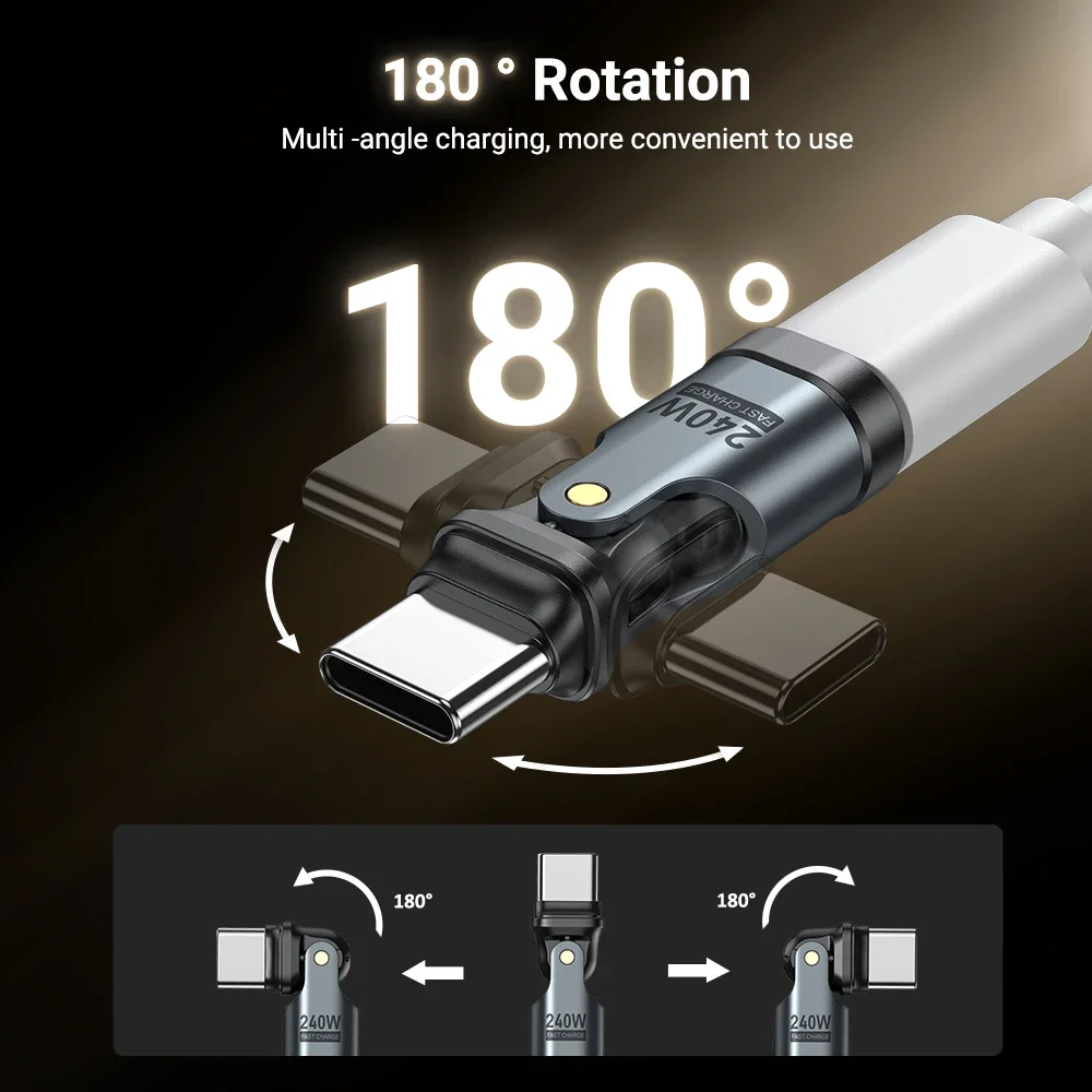 AUFU 5A USB-C to Type-C OTG Adapter 240W 180&deg; Fast Charging Cable Adapter Type C Male To Female Converter For Macbook PC Samsung
