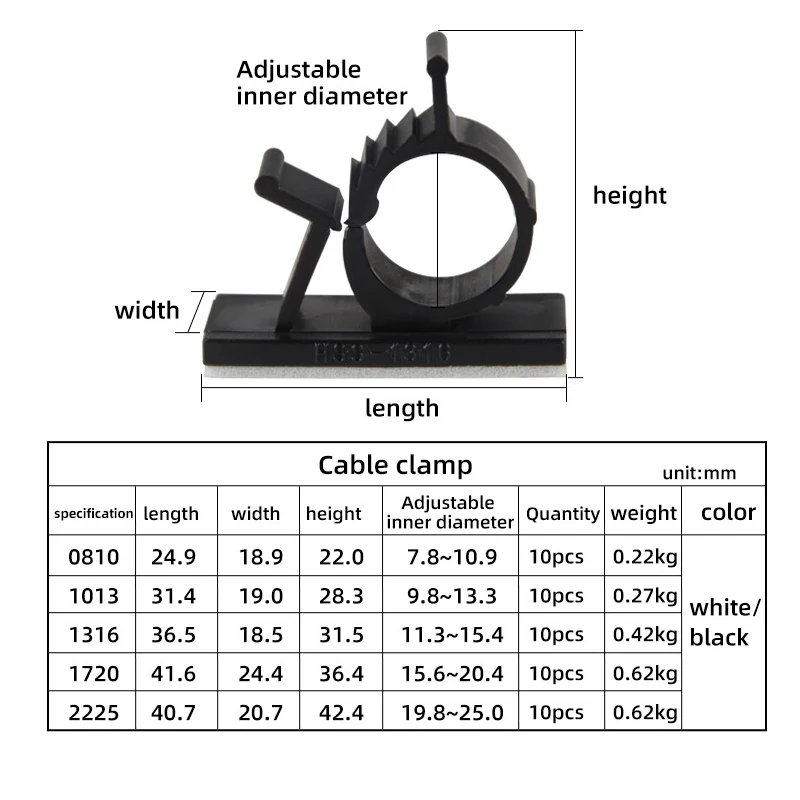 Description Picture 5 of item10pcs Cable Organizer Clips Adjustable Ties Mounts Self-Adhesive Wire Clamp Holder Cord Management For Car PC TV Charging Winder