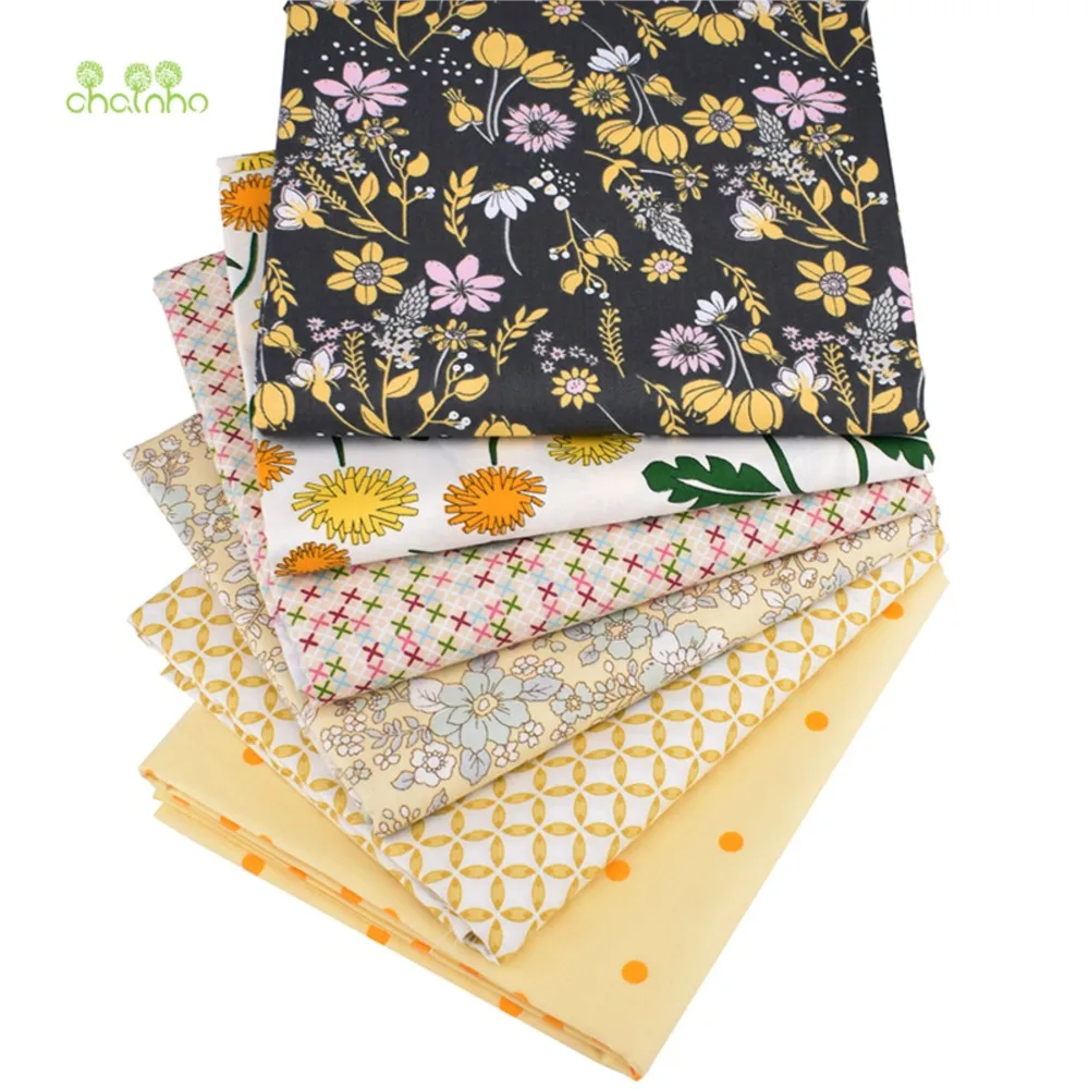 

Chainho,Printed Twill Cotton Fabric,Patchwork Cloth,DIY Sewing & Quilting Material,Yellow Floral Series,6 Designs,4 Sizes,CC050