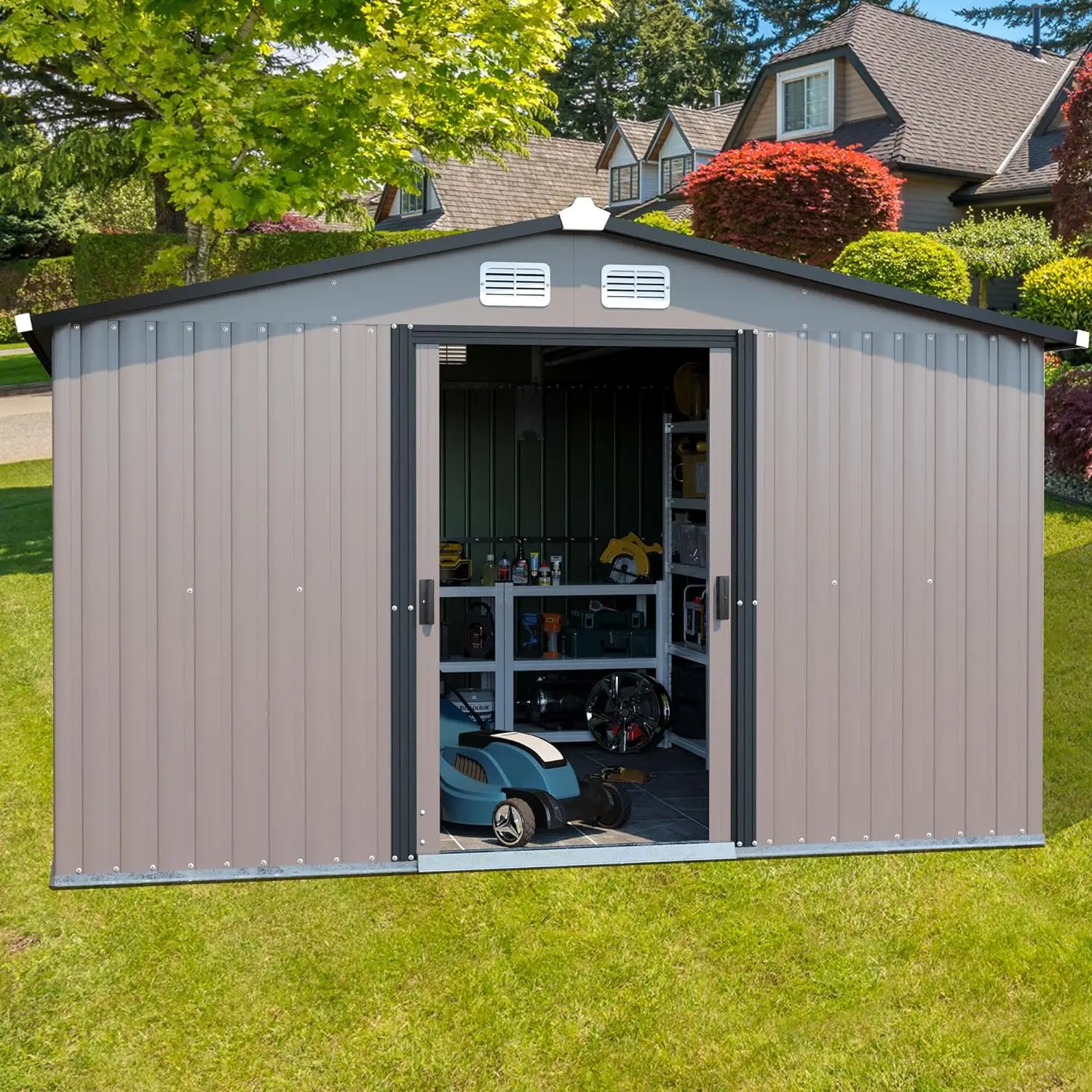 

Уличный сарай для хранения с напольной рамой, 10 х12 футов, большие металлические сараи для внутреннего дворика, газона, садовый сарай для газонокосилки