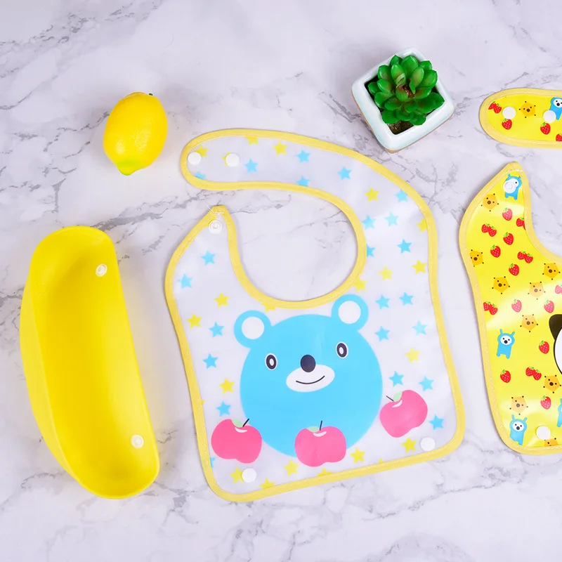 Detachable Rice Pocket Baby Bib Imitation Silicone Waterproof Bibs Burp Cloth Cartoon Adjustable Feeding Bavoir For Baby Kids silicone bib,silicone feeding bib,baby bib,feeding bib,cotton bib set,cotton bib
