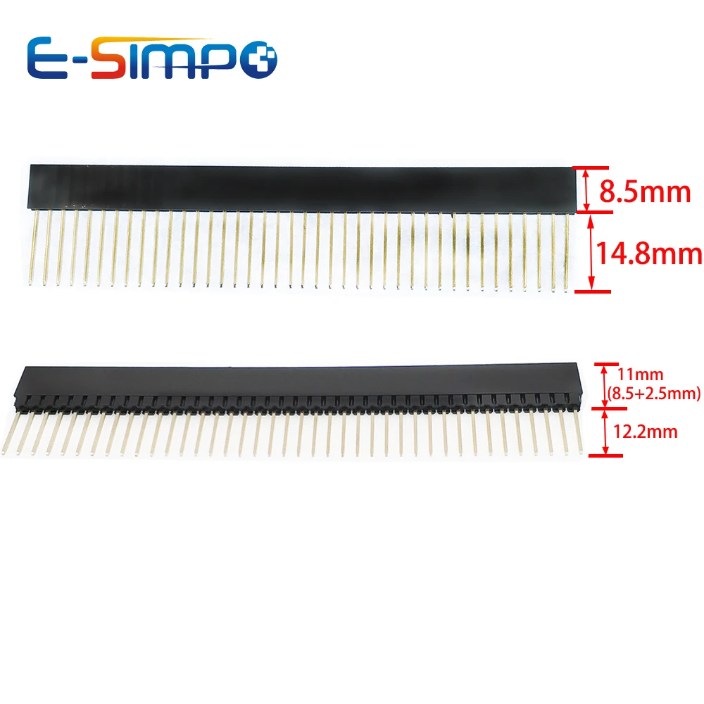 

5pcs 2.54mm PC104 1x40P Single Row Straight Female pin connector Long Pin 12.2/14.8mm PCB Strip Connector Female Header Socket