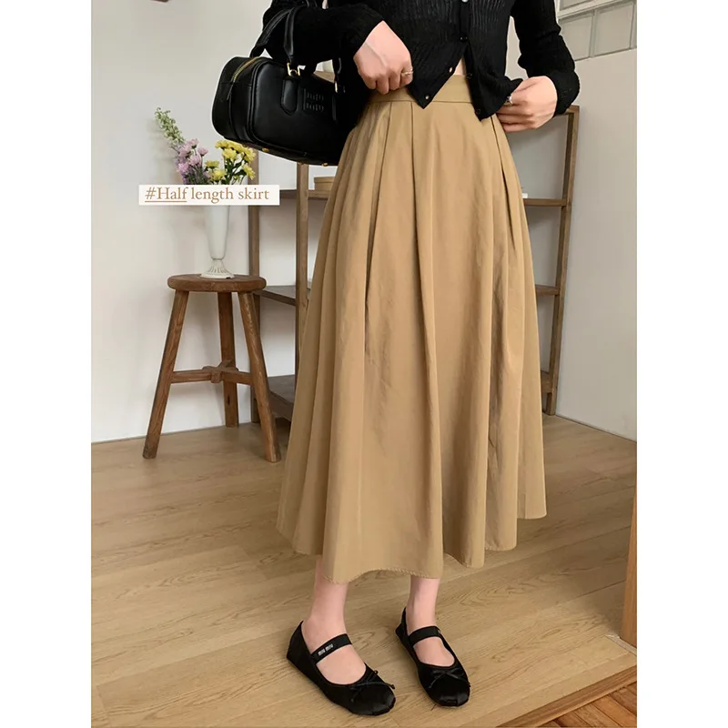 

Autumn Modal Pleated A-line Skirt Women's Mid-length Classic Version Is Thin and High-waisted Umbrella Skirt