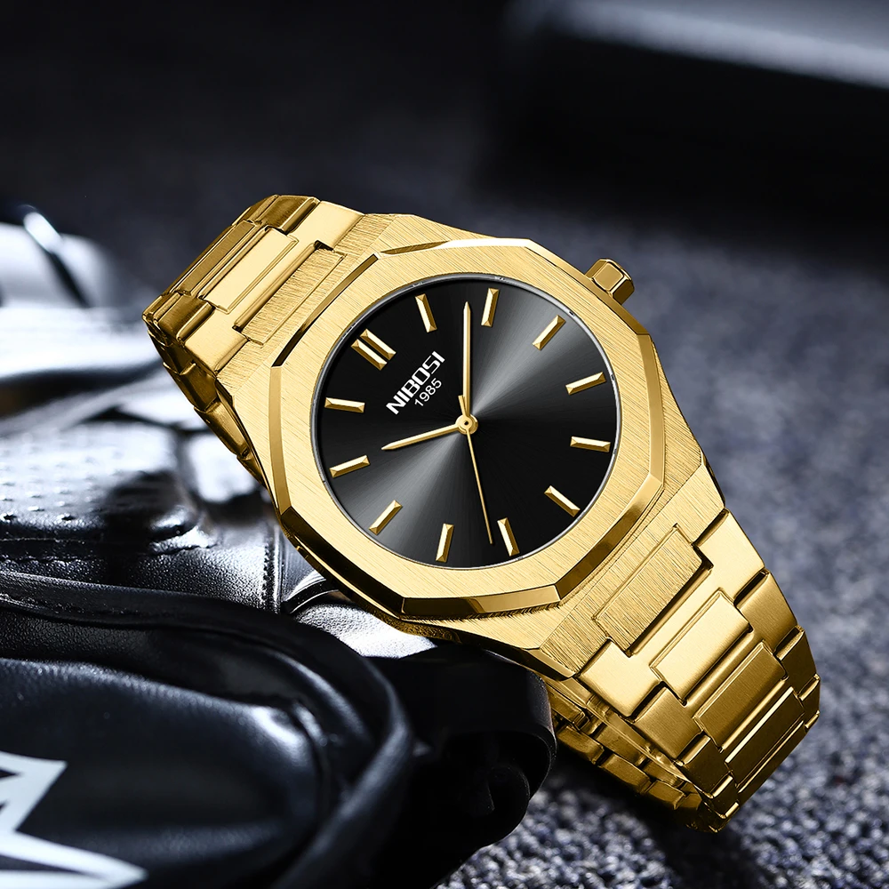 NIBOSI Business Mens Watches Top Brand Luxury Stainless Steel Gold Strap Waterproof Fashion Quartz Watch Men Relogio Masculino