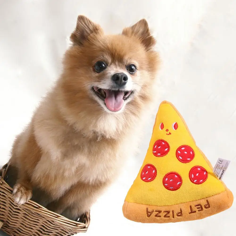 

Dog Squeaky Toy Dog Chew Toy Plush Pizza Stuffed Fast Food Toy Plush Chewing Squeaky Pet Dogs Toys