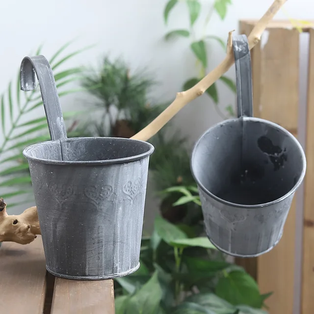 Vintage Virágvödör Függő Virág Edény Horgos Fém Mini Erkélyhordó Otthoni Kerti Dekorációs Növényekhez 17X8Cm - Image 4