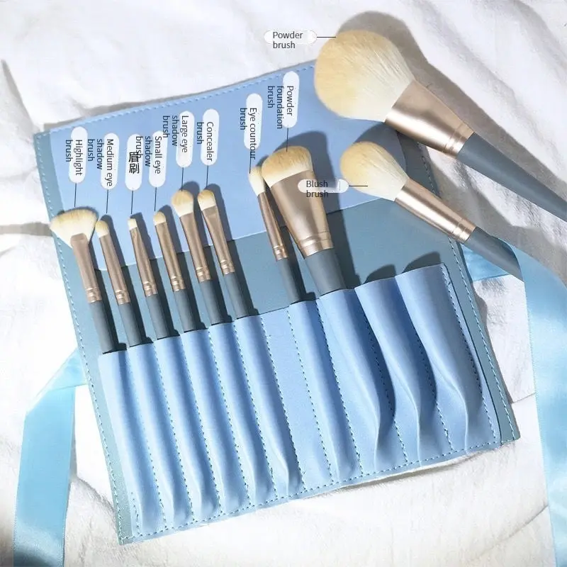 Makeup Brush Set 10Portable Soft-Bristled Makeup Brushes Morandi Color Makeup Brush Set Novice Beginners Advanced Full Set of Tools
