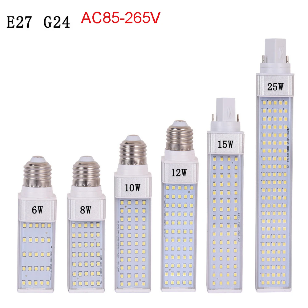 

E27 G24 LED Corn Bulb LED Horizontal Plug Lamp AC85-265v 12W 15W 20W 25W E27 G24 Plug in Tube 3000K Natural White 4000K 6000K