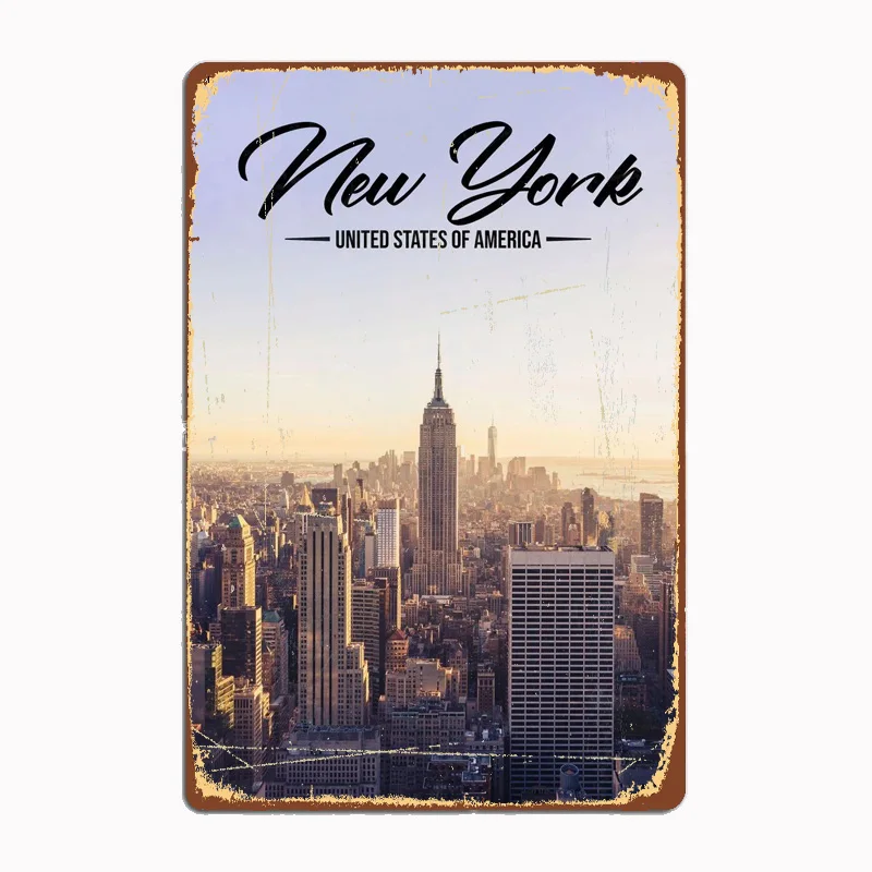 

Vintage New York City Street Style Metal Plaque Sign with Classic Aesthetic Artwork for Wall Decor in Room, Bar, Garage