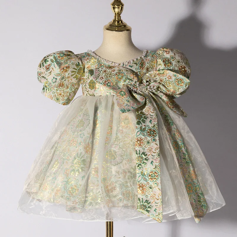 

Baby Girls Vintage Spanish Court Princess Dress Kids Beaded Bow Birthday Party Dresses Infant Children Evening Frocks y151