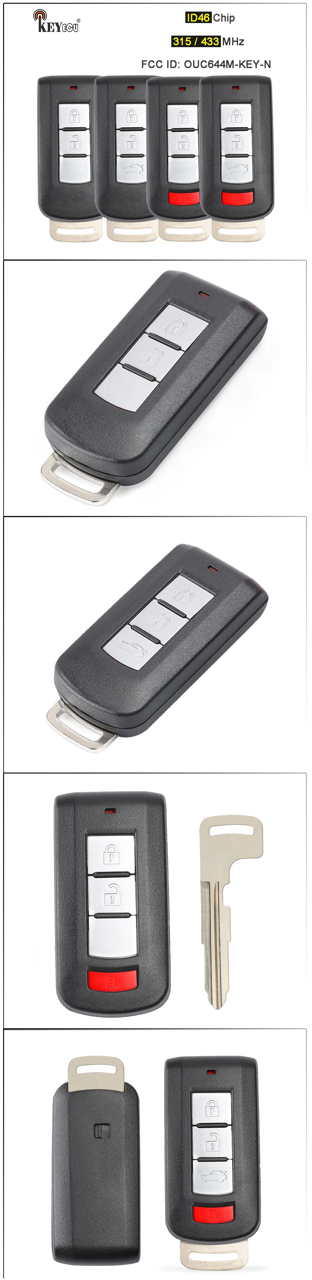 Keyforkess 315MHz/ 433MHz ID46 PCF7952 Chip OUC644M-KEY-N Samrt Remote Key Fob per Mitsubishi Lancer Outlander ASX Mirage 2008-2018 - S7a963b9d04ce41b0831de57450fa87f3s