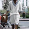 2024 New Summer Men's Set Loose Casual Sports Suit High-quality Jacquard V-neck Short-sleeved Shorts Two-piece Men's Clothing 1