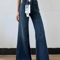 Women's Autumn New Fashion Retro Micro-flared Jeans, Solid Color High-waisted Straight Wide Leg Pants, Loose Floor-length Jeans 2
