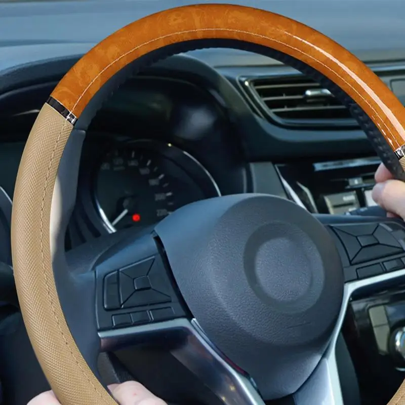 Coprivolante per auto Coprivolante elastico antiscivolo Coprivolante universale con venature del legno da 38 cm Accessori per auto - immagine 5