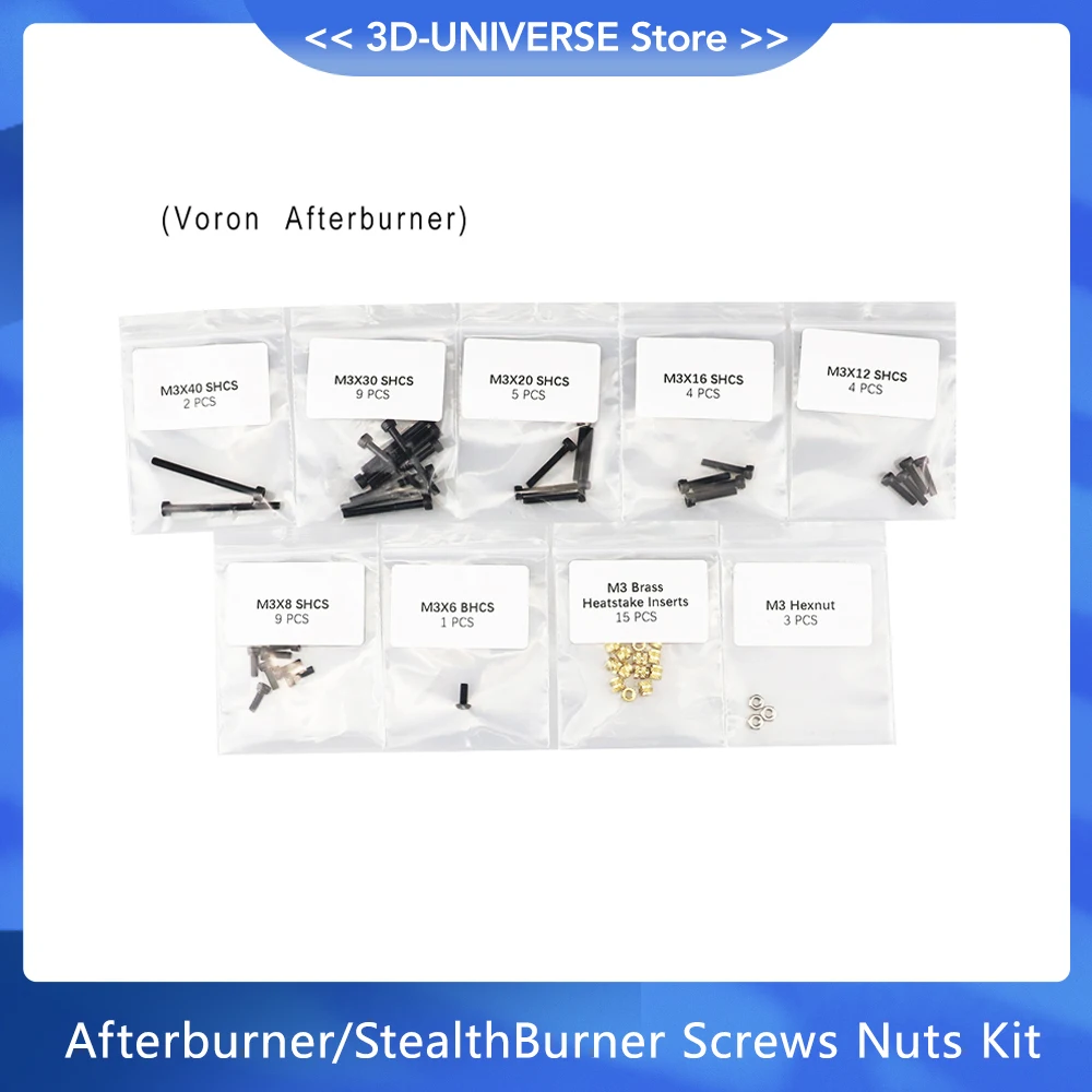 

Voron 3D Printer Upgrade Afterburner / StealthBurner DIY Project Fasteners Screws Nuts Full Kit