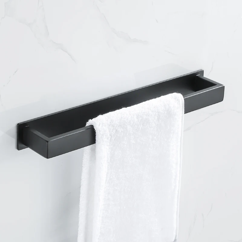 Black Stainless Steel Towel Holder No Drill Wall Towel Shower Shelf