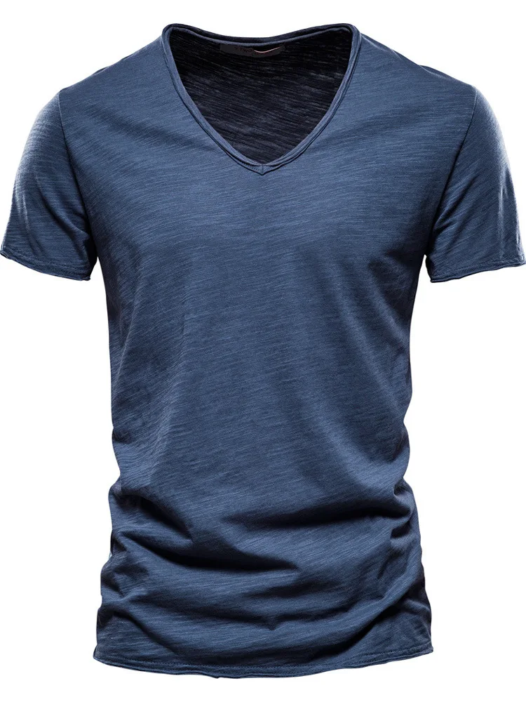 Summer New Men's Pure Color Bamboo Rayon V-Ne ort Sve T-irt Pure Cotton Upper Body Cross-Border Faion Top