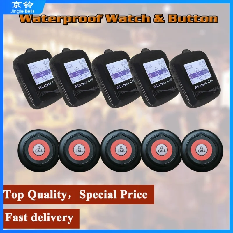 

Kitchen Rail Systems 5 USB Interface Digital Watch Receiver + 5 Bell Button Transmitter Beeper For Table Restaurant Cafe