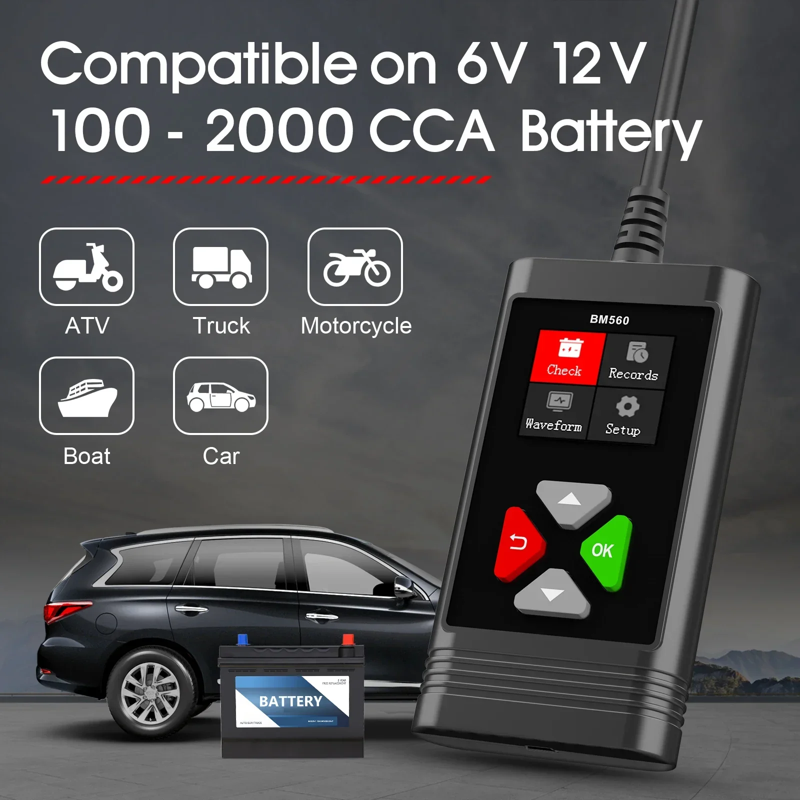 OBDResource Car Battery Tester, 6V 12V, BM560 100-2000 CCA, Automotive Alternator Tester, Digtial Battery Analyzer System Tester 6