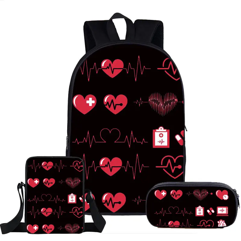 

Nurse Heart Printing School Bags 3pc/set for Kids Primary School Bag Children Shoulder Backpack Teenagers Large Capacity Bookbag