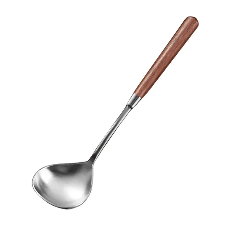 Stainless Steel Antique Family Congee Spoon Restaurant Hot Pot Spoon Kitchen Wooden Utensils