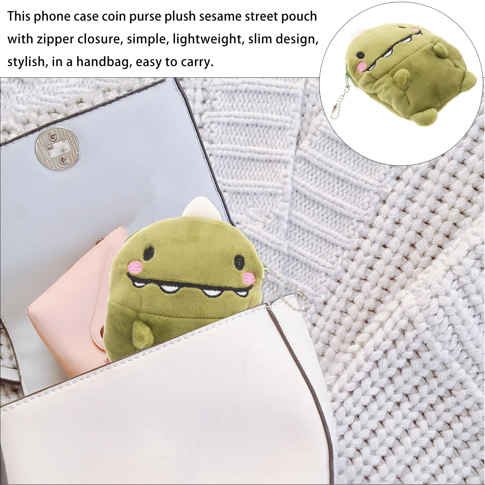 녹색 공룡 동전 지갑 여성용 경량 슬림 지퍼 클로저 미니 지갑 소녀 어린이 세련된 귀여운 디자인 매일 사용