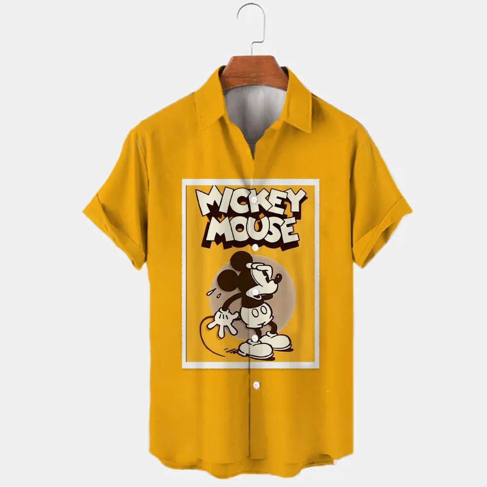 

New Summer 2022 Disney Stitch and Mickey Brand Cartoon Casual 3D Printed Short Sleeve Lapel Shirt Slim Fit Men's Top