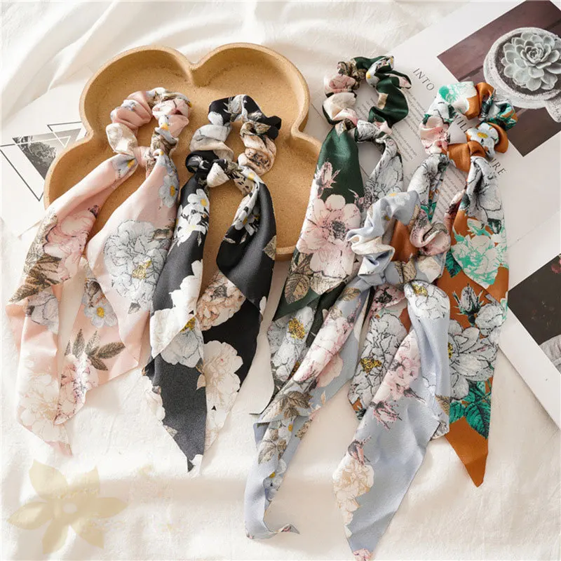 Vintage Print Flower Beach Bandana Hair Scarf Elastic Rubber Headbands Girl...
