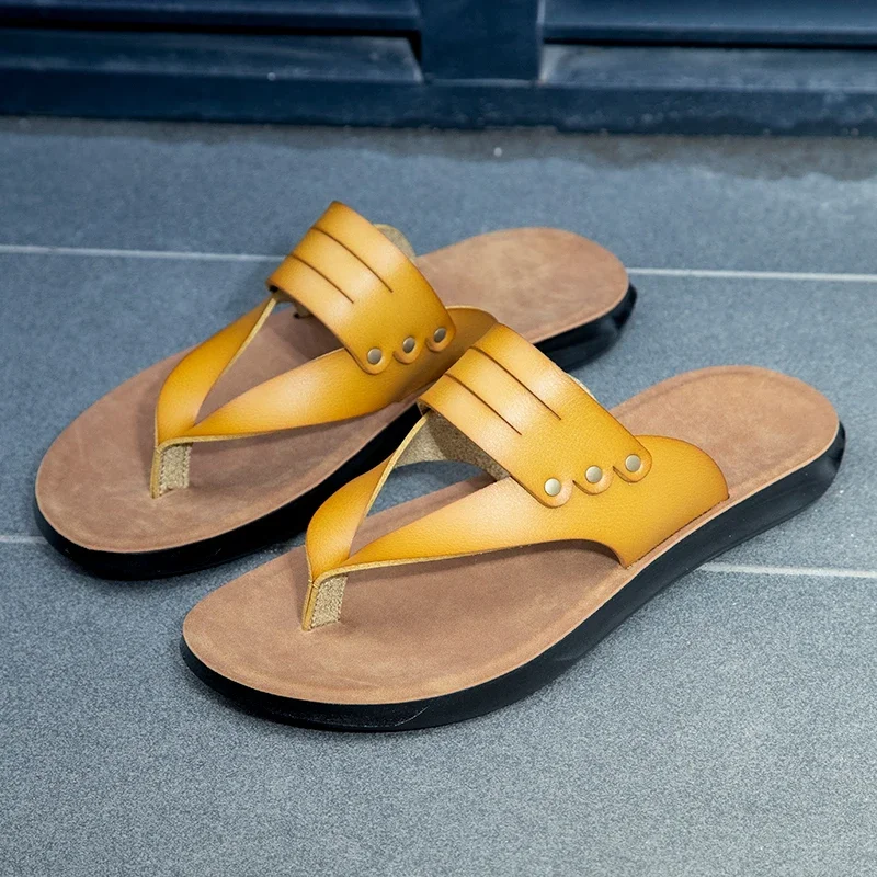 صنادل جلدية مصنوعة يدويا للرجال ، شبشب ، أحذية الش...