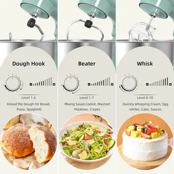 Stand Mixer,660W 10 Speeds Tilt-Head Food Mixer, 3-IN-1 Kitchen Mixer for Daily Cooks with 6 QT Bowl,Dough Hook, Beater 4