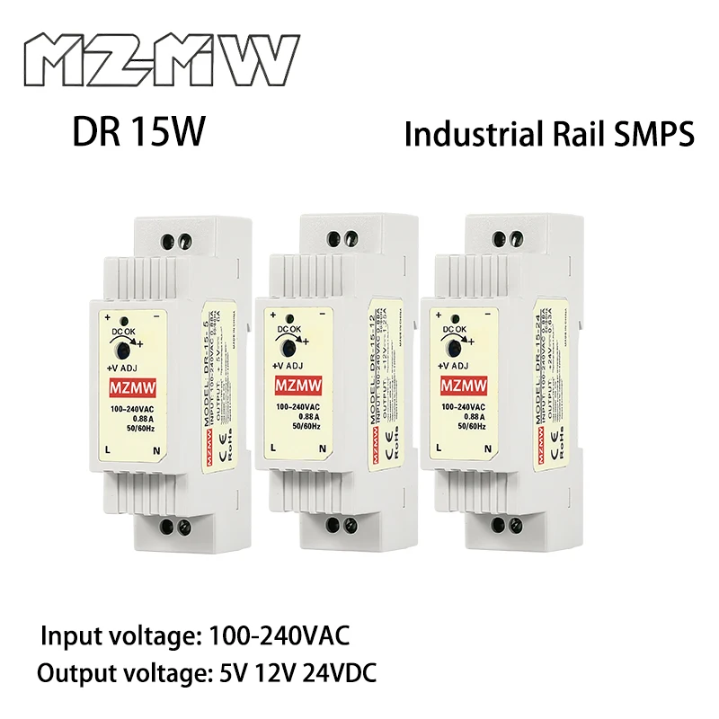 DR DIN Rail Switching Power Supply Series 15W AC To DC 100-240VAC 5V 12V 24VDC LED Strip Industrial Transformers Adapter