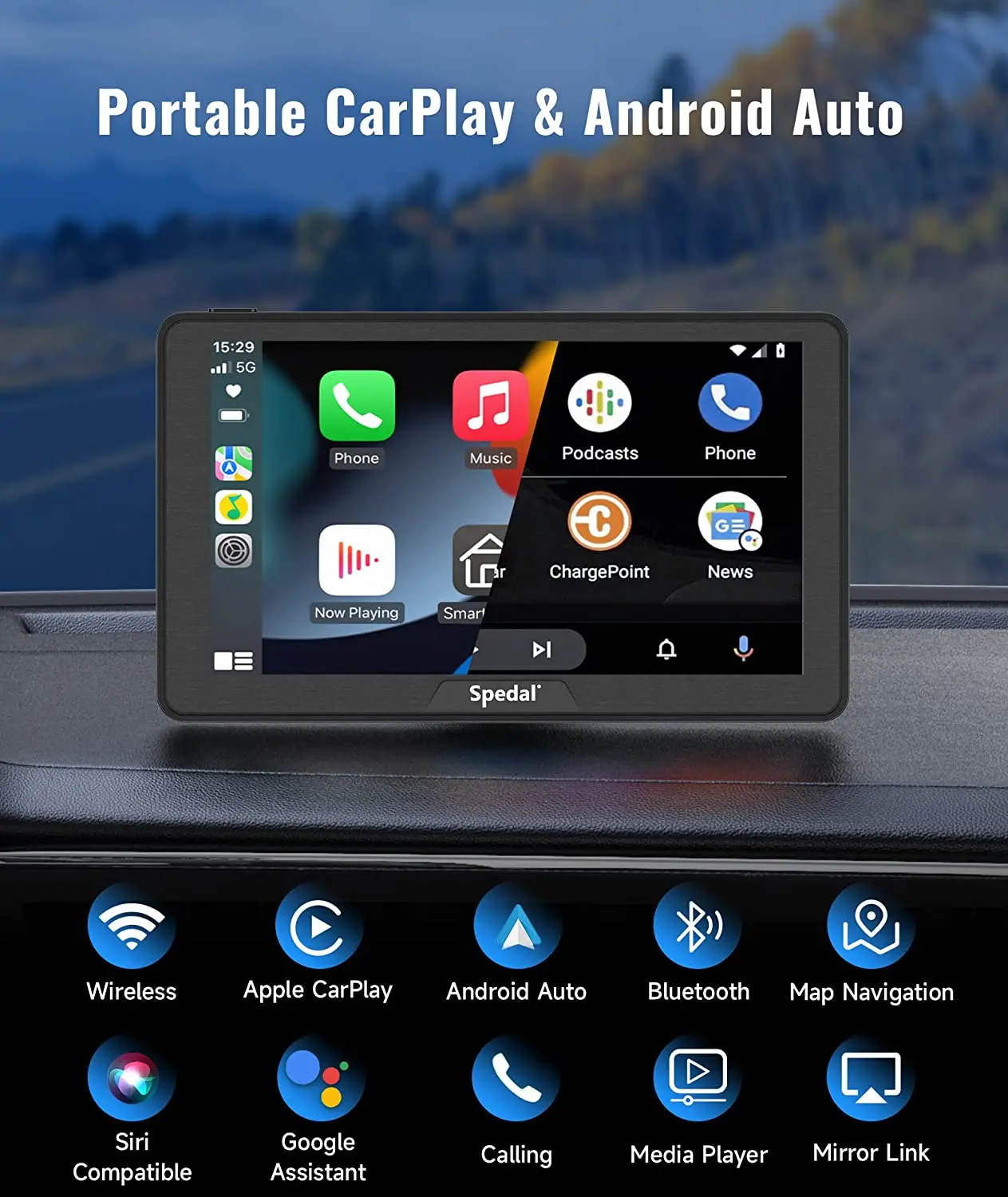 Portable Car Stereo with Wireless CarPlay and Android Auto