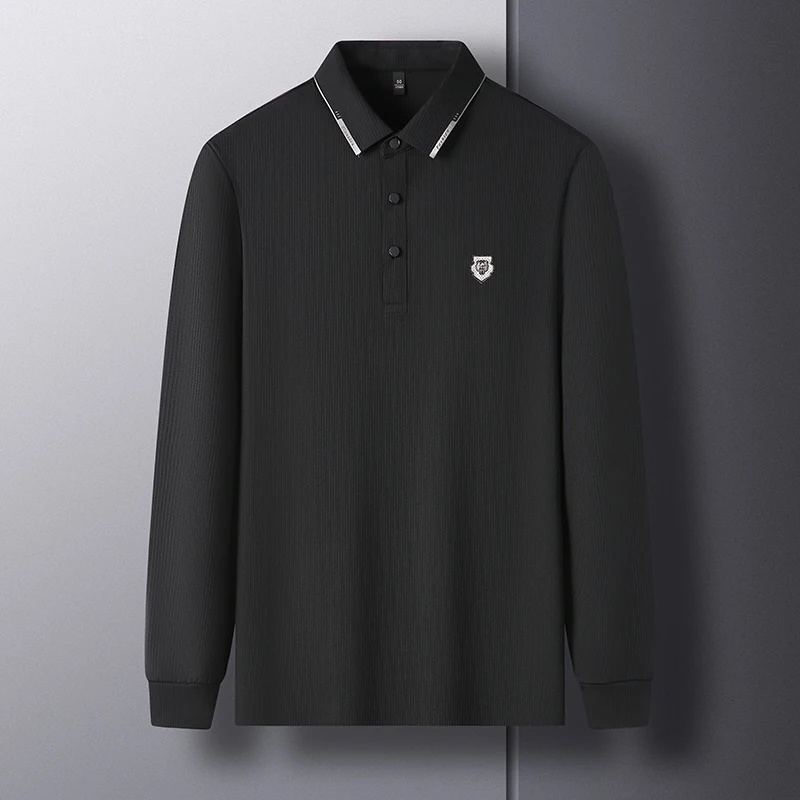 

Luxury Polo Shirt Casual Pure T-shirts Man Color New Lapel Soft Embroidery Long Sleeve Spring Autumn High End Classic Business