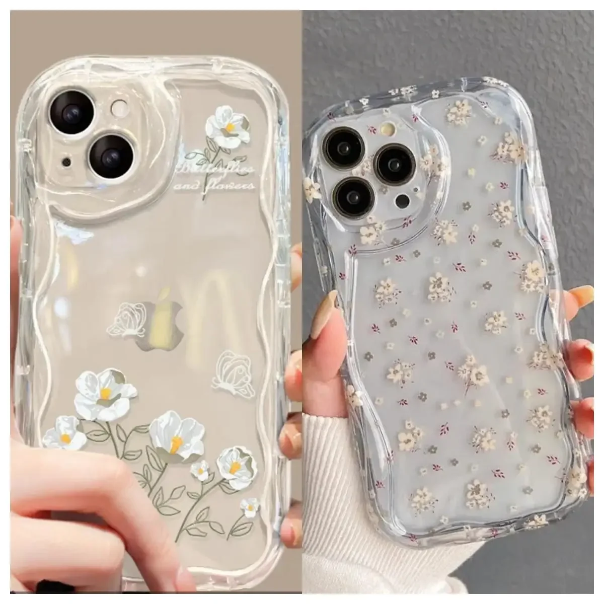 Clear Floral Soft Case with Wavy Curved Edges