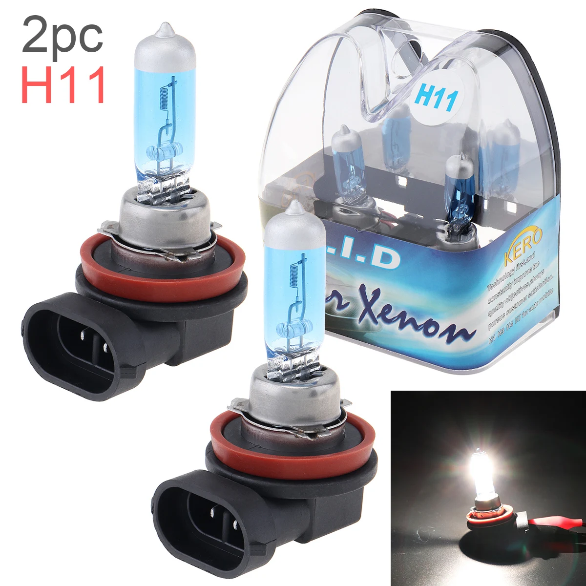 

2pcs 12V H11 Car Halogen Lamp Headlight Bulbs Super Bright 55W 6000K White Light Auto Front Fog Lights Bulb