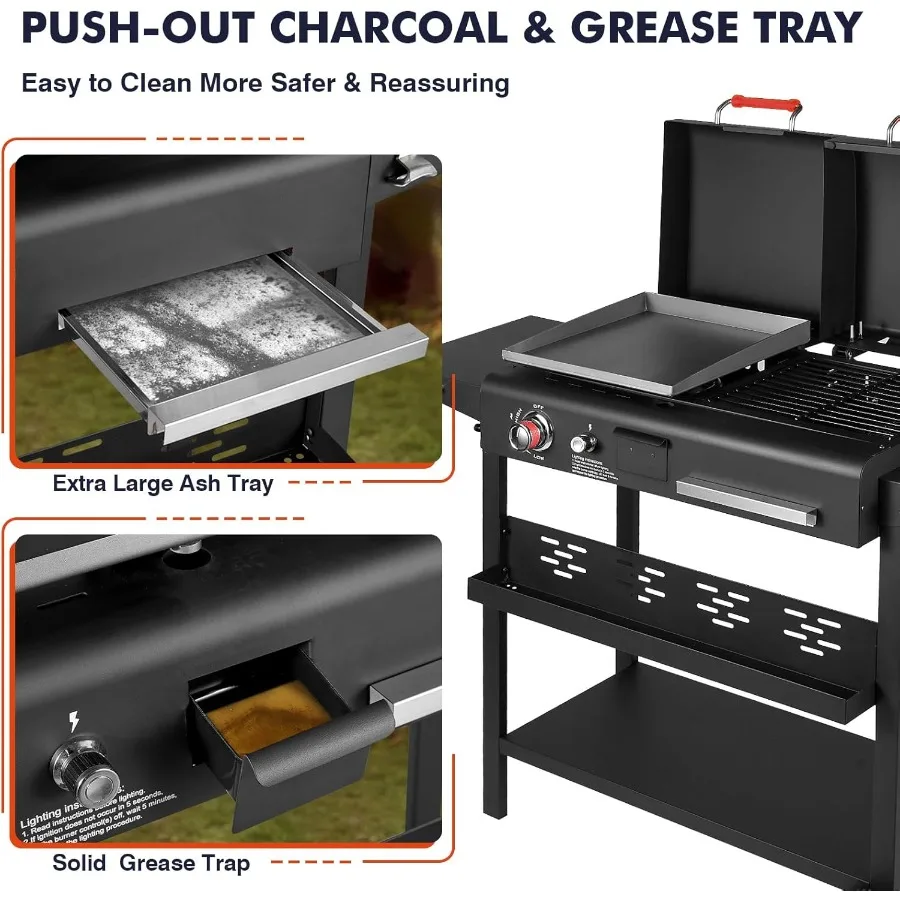 Propane and Charcoal Grill Combo Gas Griddle Grill 6