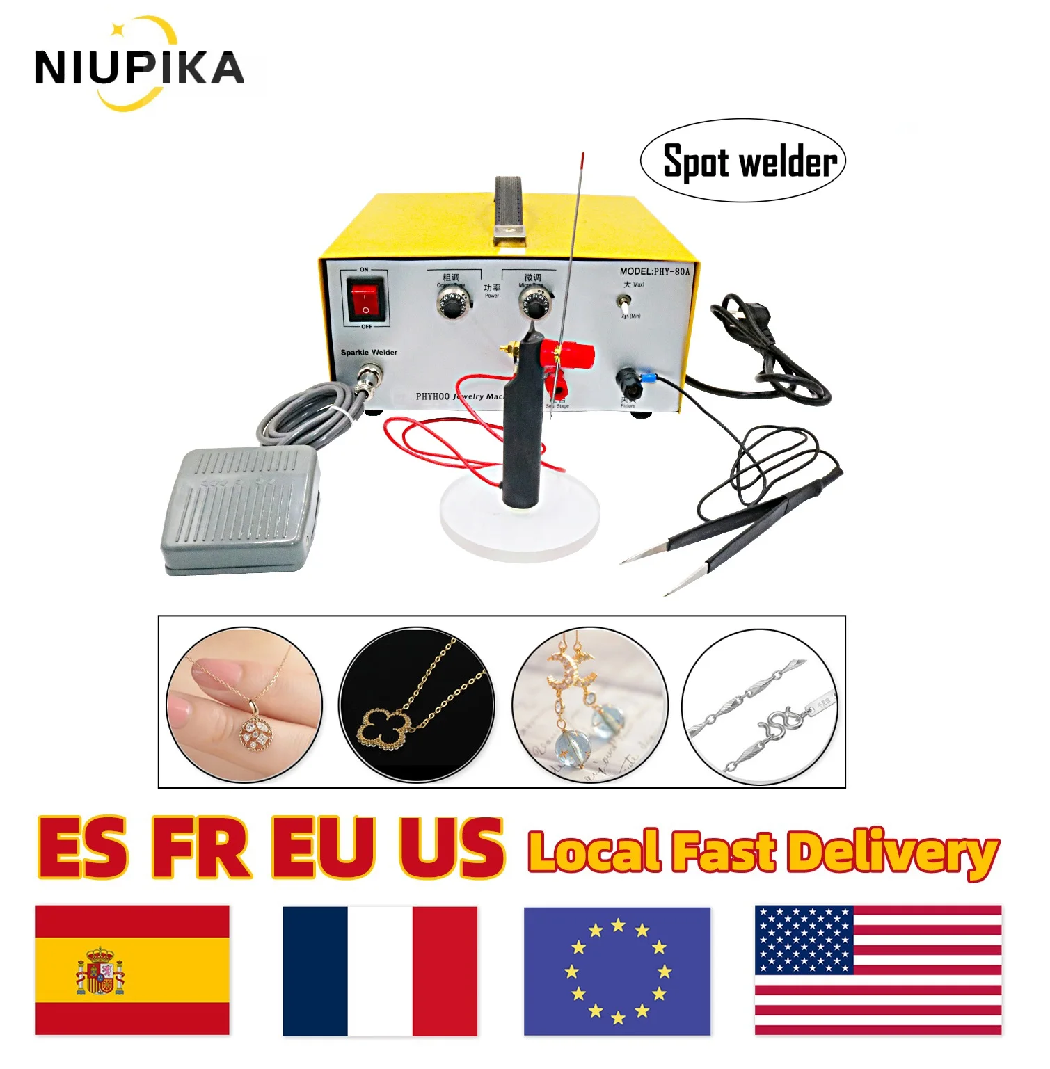 NIUPIKA Spot Welding Machine 80A 500W Hand Held Pulse Gold and Silver Jewelry Making Tools