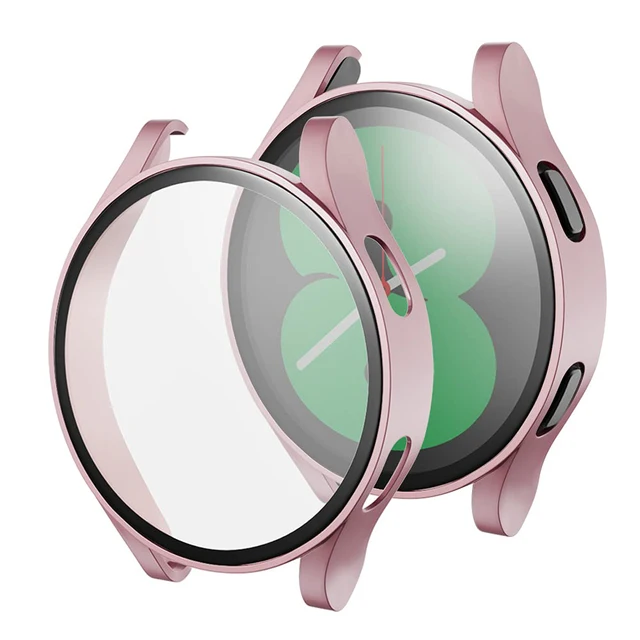 Hard PC +Matte Case With Tempered Glass Screen Protector Compatible for Samsung Galaxy Watch 4 40mm 44mm Rose Gold