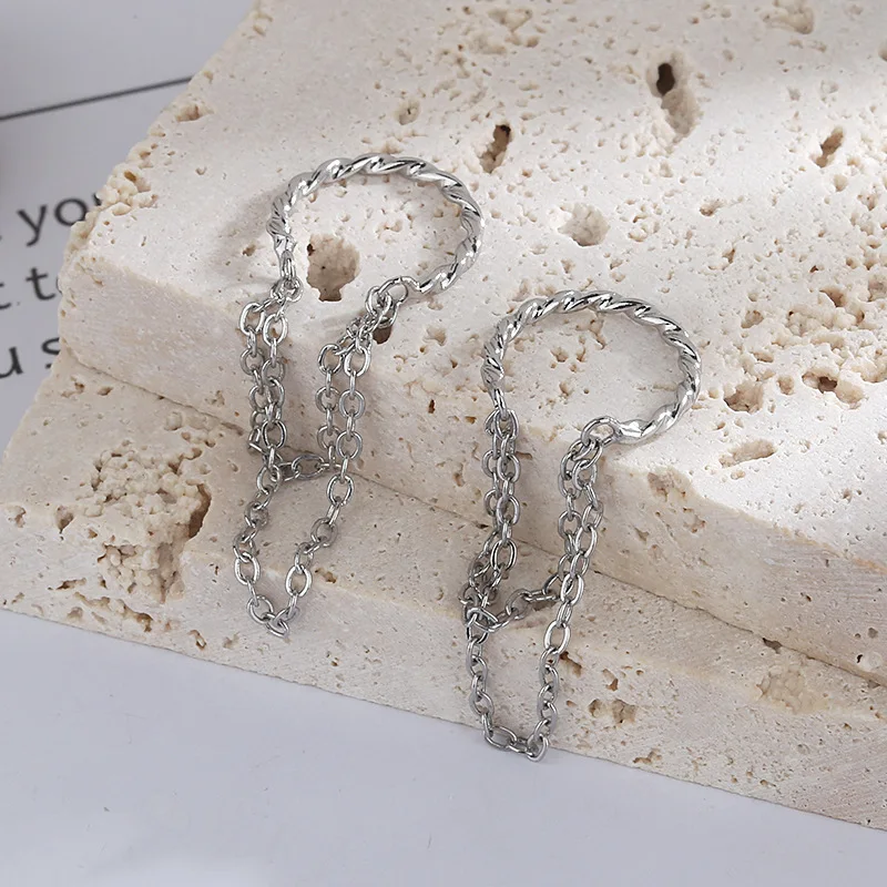 1Pcs New Punk Rock Double Chain Tassel Clip Earrings For Women Fake Piercing Twist Metal Earbone Ear Cuff Party Jewelry Gifts