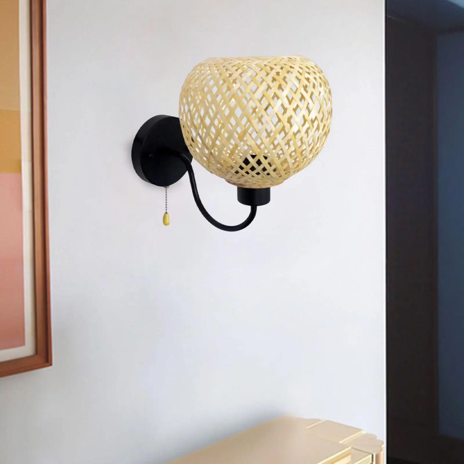 

Wall Lights Rattan Lamp Shade Bamboo Woven Lampshade E27 E26 Wall Mounted Retro Style for Wedding Bedroom Party Corridor Loft