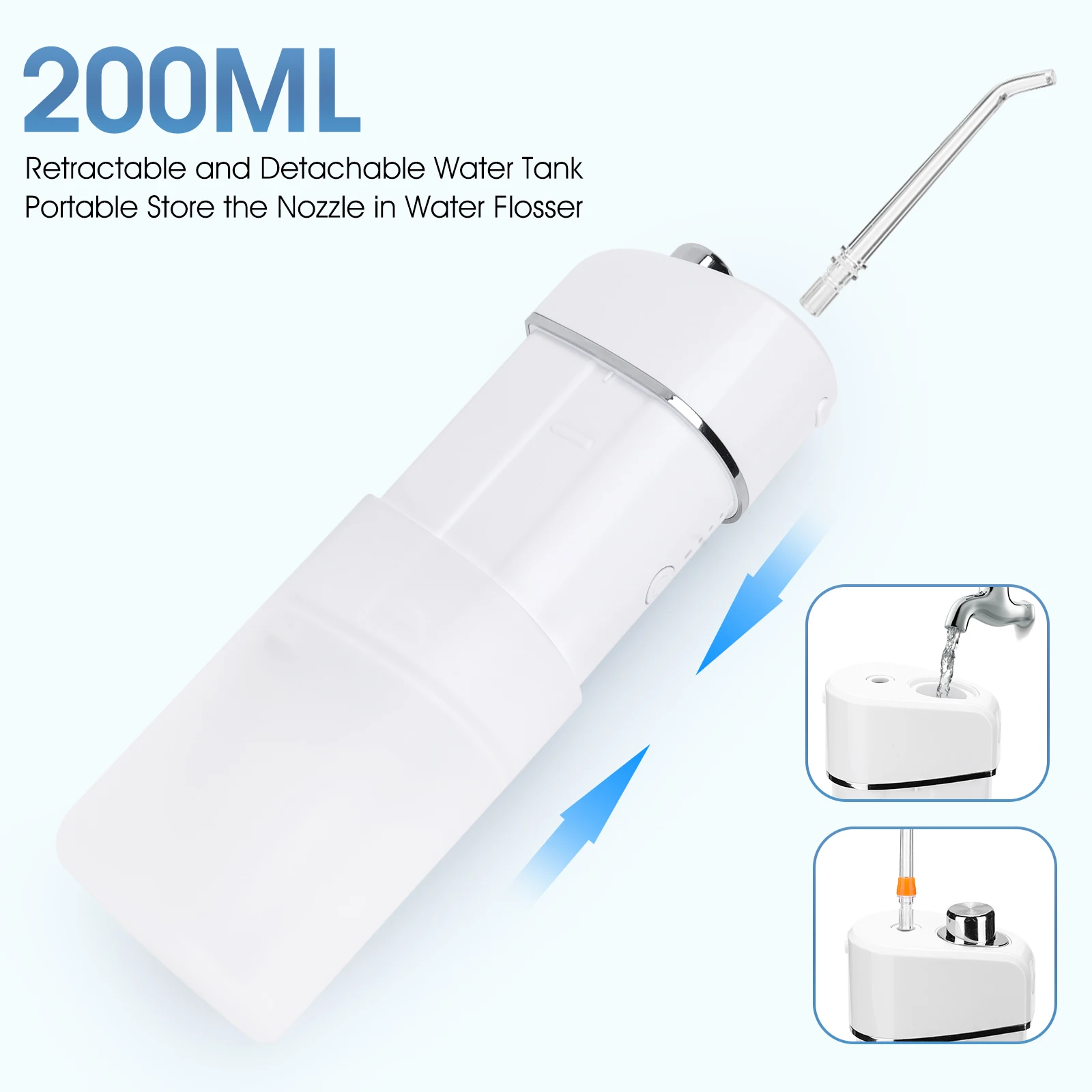 OLOEY New Oral Irrigator Portable Tooth Cleaner Telescoping Water Flosser USB Rechargeable Dental Water Jet 200ML Waterproof