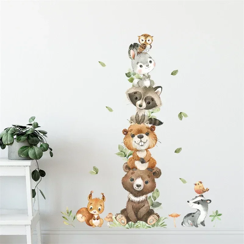 Cartoon Cute Animals Wall Stickers for Kids Rooms Bear Rabbit Children's Sticker Wallpaper Boy Baby Nursery Room Wall Decals luminous wall stickers wall stickers vinyl decal stickers