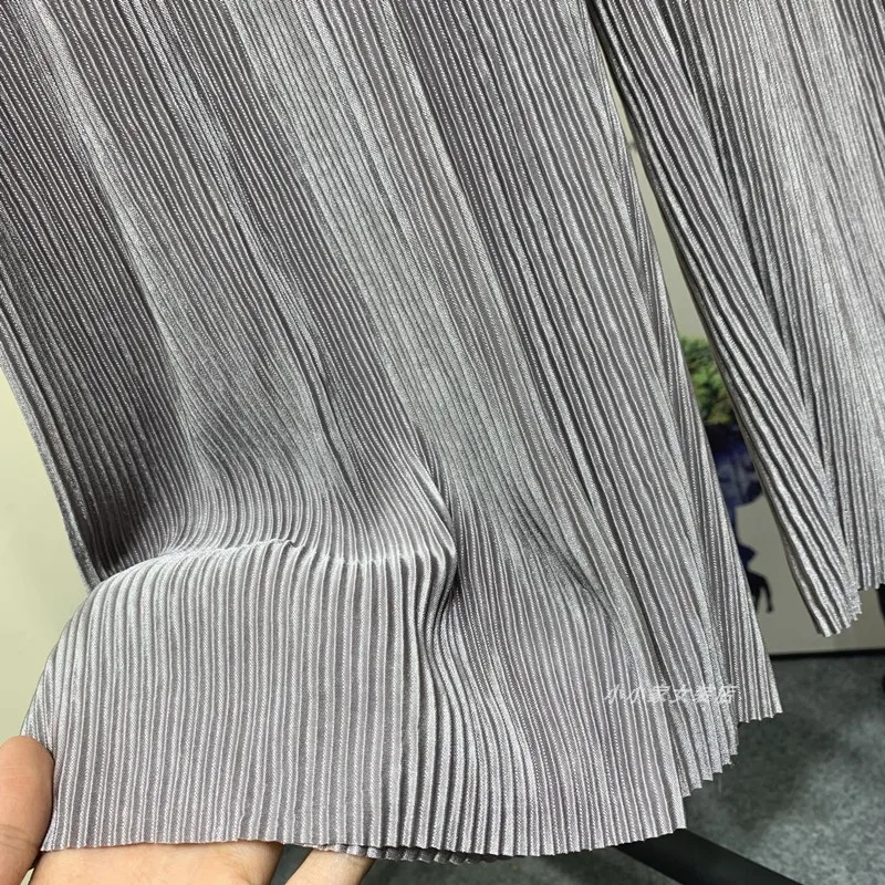 Summer Thin Chiffon Wide Leg Pants For Women Casual Candy Color Loose Long Pants Lady Solid Color Straight Pleated Trousers