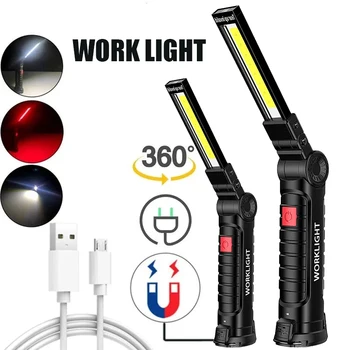 휴대용 COB LED 손전등, USB 충전식 내장 배터리, 자석 LED 조명, 야외 캠핑 걸이식 작업 램프