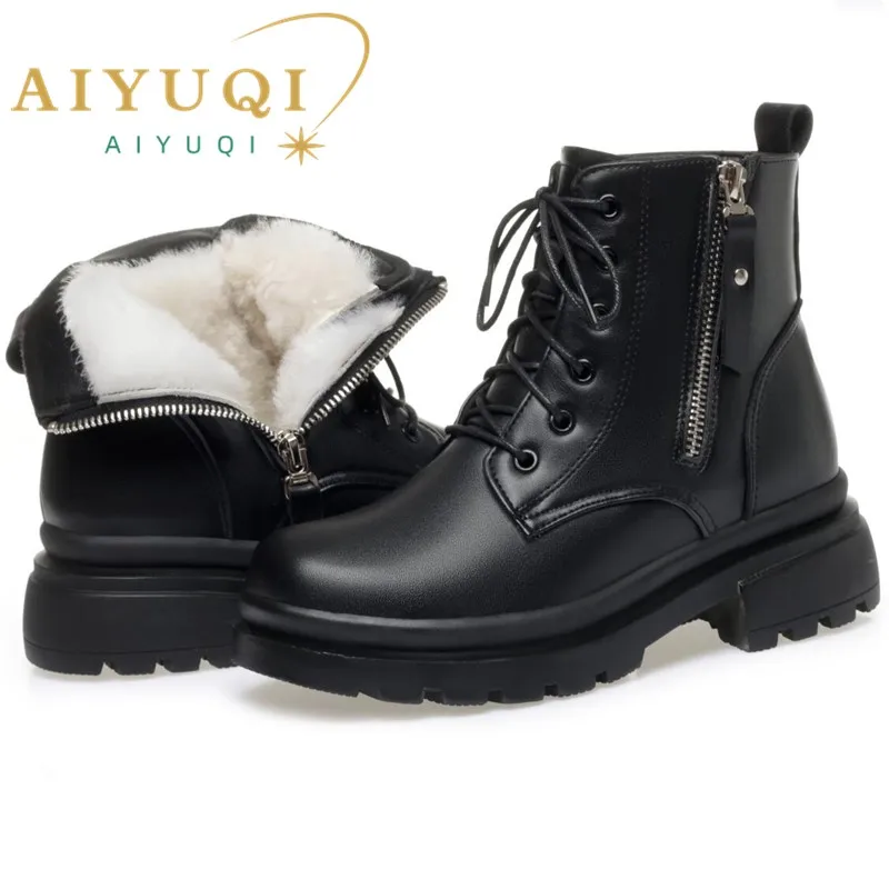 AIYUQI Women Winter Boots 2024 New Genuine Leather Women Snow Boots Wool Warm Non Slip Large Size 41 42 43 Women Ankle Boots