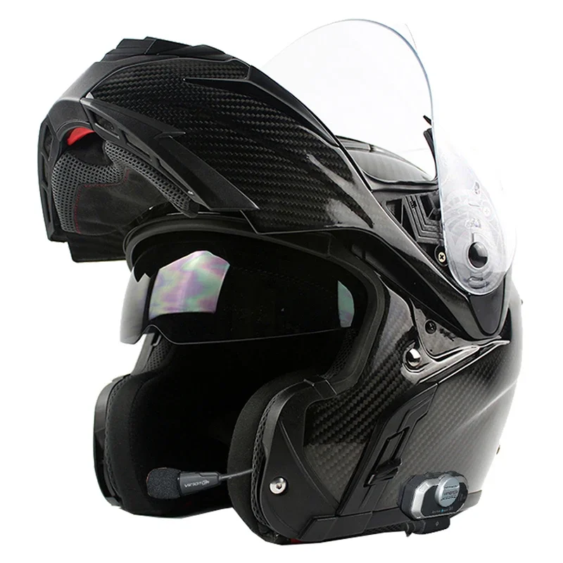 Casco de motocicleta ECE abatible y seguro, asequible, con doble lente, para carreras, casco de motocicleta de fibra de carbono B1