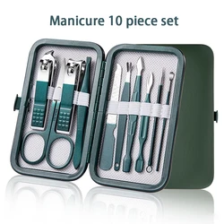 Green Professional Manicure Set with Leather Case - Premium Nail and Skincare Kit, 6 - 18 Pieces (10pcs set)