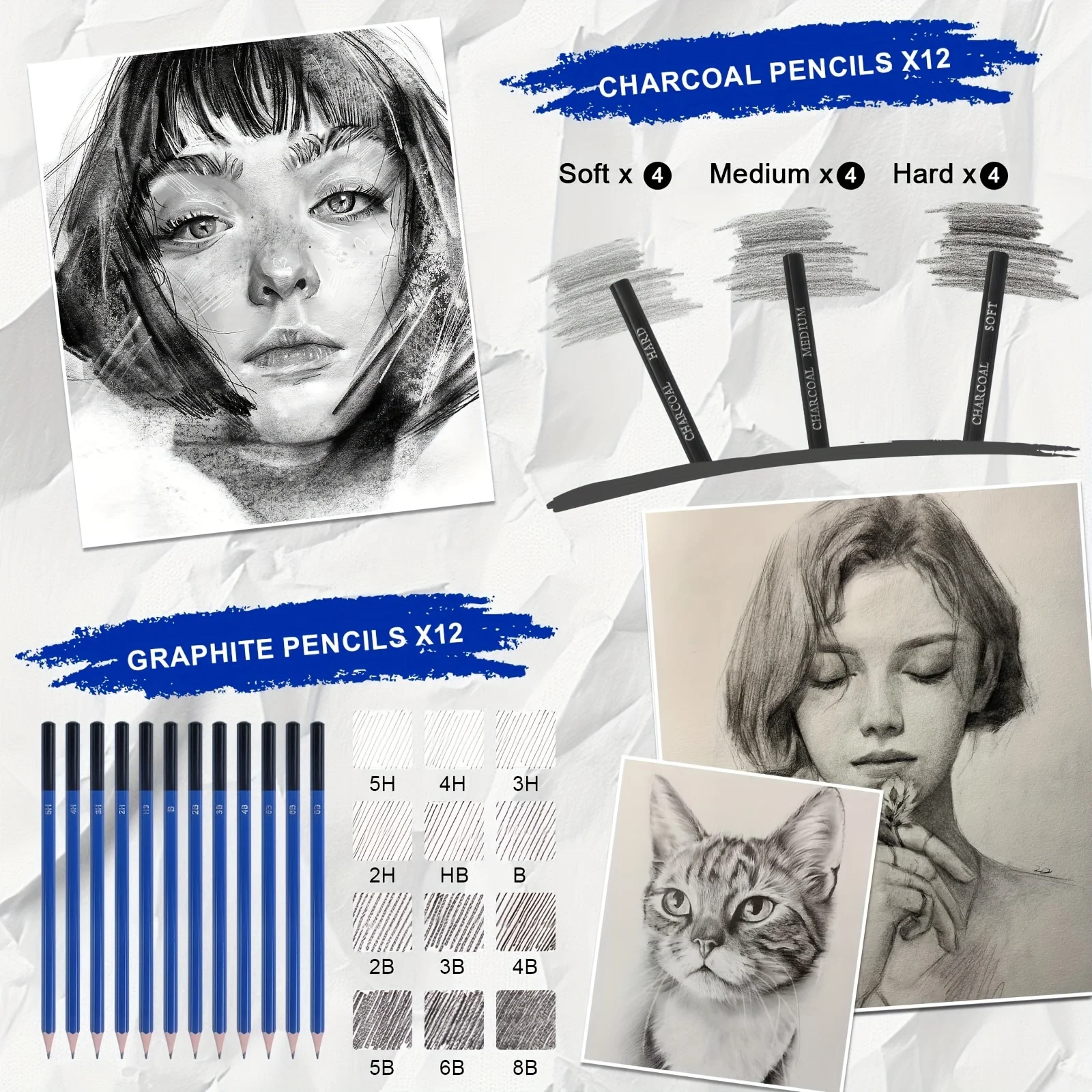 Sketching Pencil Set 76 Pack Drawing Supplies Include Watercolor Pad Watercolor Metallic Pencils